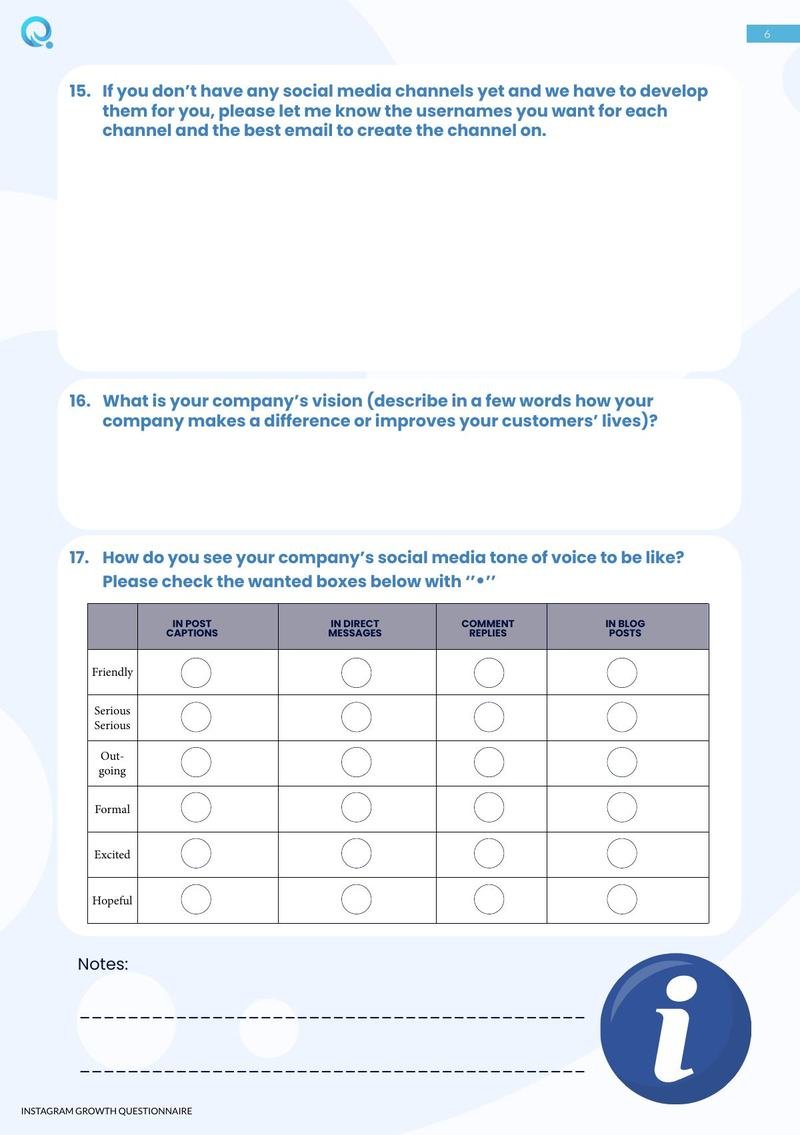 Qontent Media, Instagram growth questionnaire, page 2