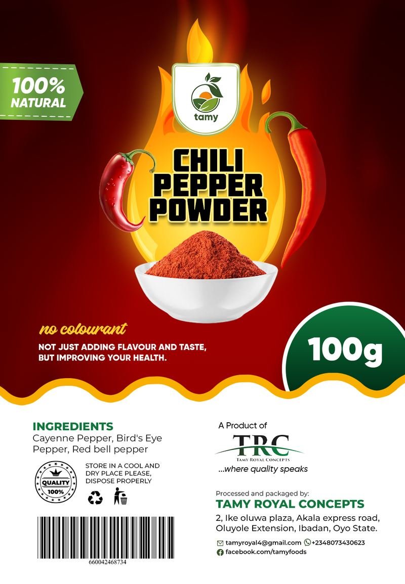 Tamy, chili pepper powder, pack artwork